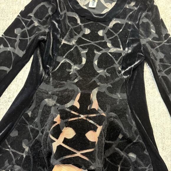 BCBGMAXAZRIA Velvet Burnout Peplum Top Black Sheer XS WhimsyGoth Dark Romantic - Picture 7 of 7